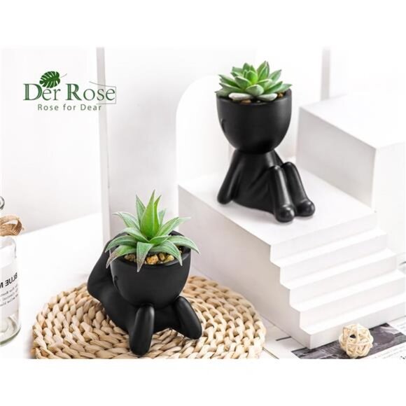 Rose Set of 2 Fake Plants Artificial Succulent Plants Office Desk Accessories - Picture 2 of 7